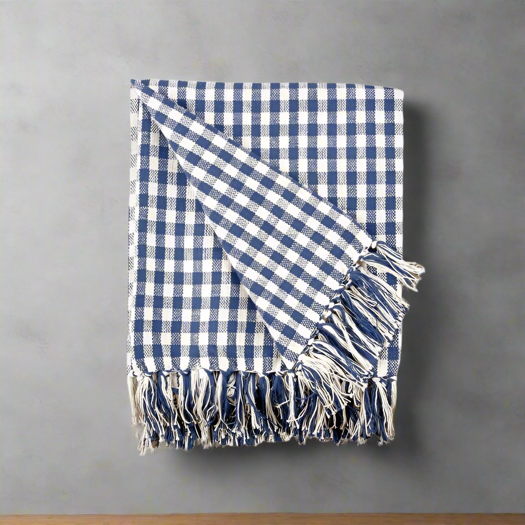 Navy Blue Gingham Throw