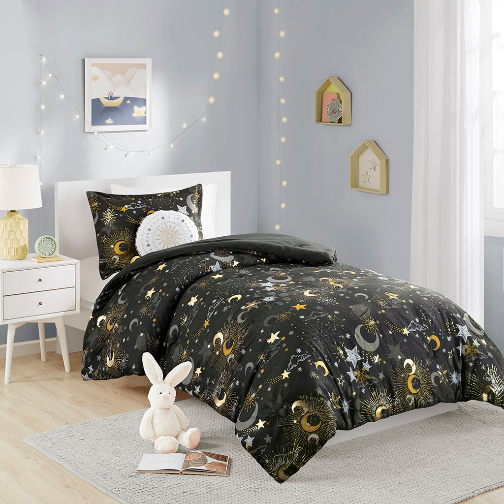 Celia Starry Sky Metallic Comforter Set with Throw Pillow