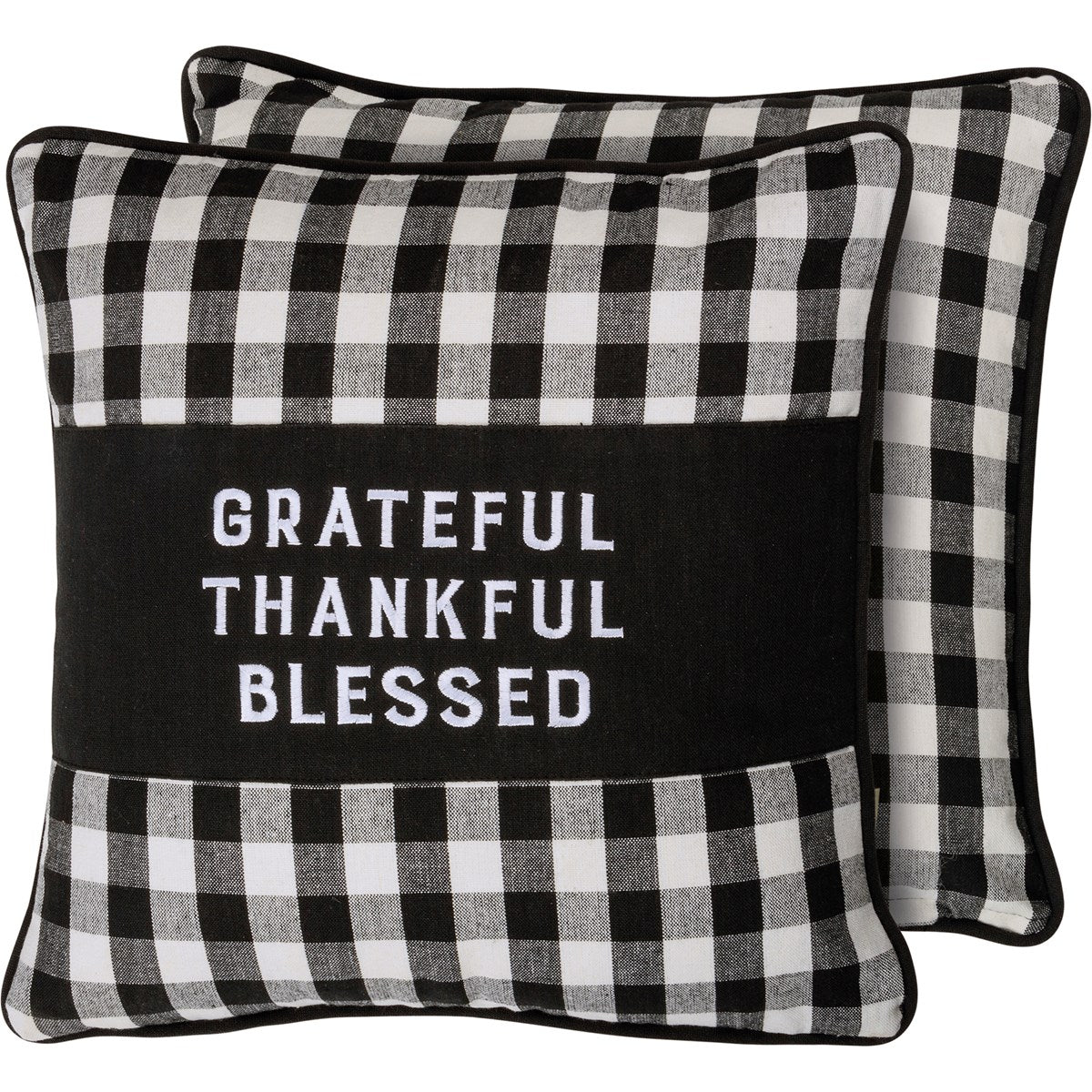"Thankful" Gingham Check Pillow