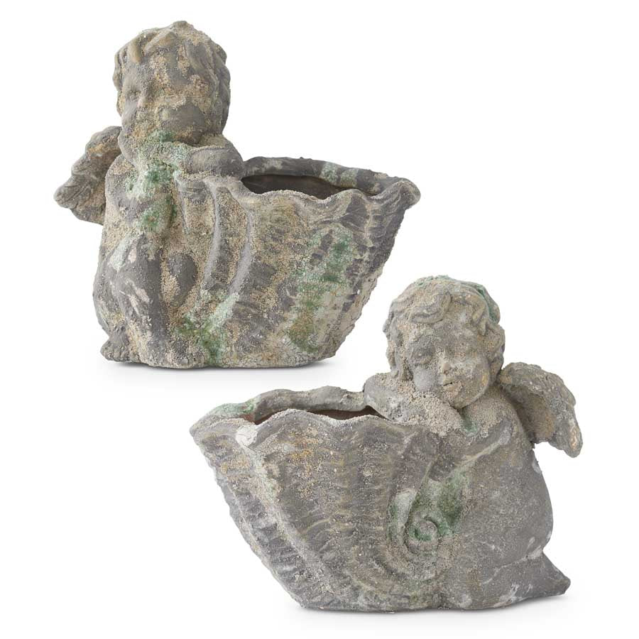 Clay Distressed Patina Angels w/Pot (S/2)