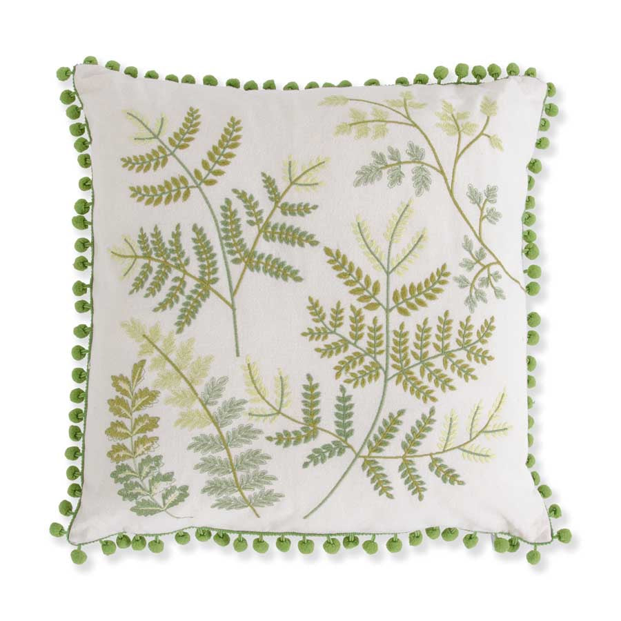 16" Embroidered Fern Pillow w/ Trim