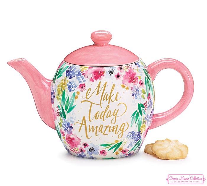 Watercolor Florals - Make Today Amazing Teapot