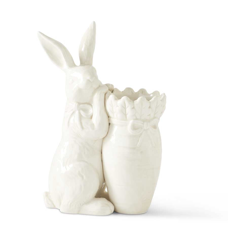 Antiqued White Bunny Vase