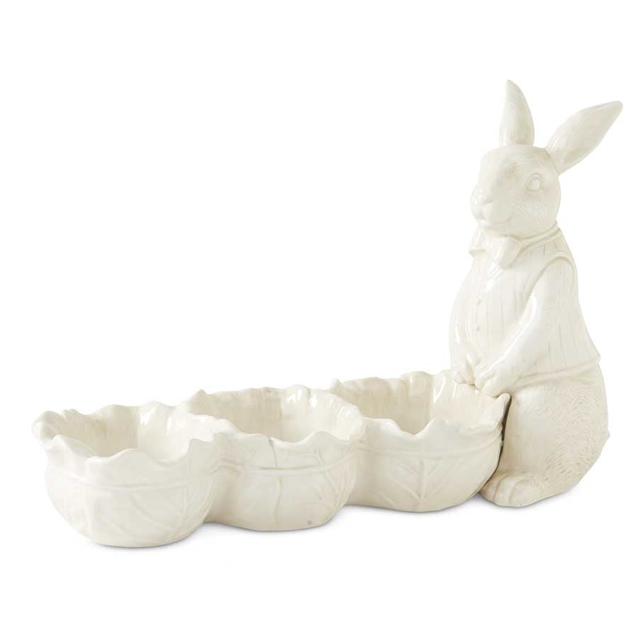 Antique White Divided Bowls w/ Rabbit