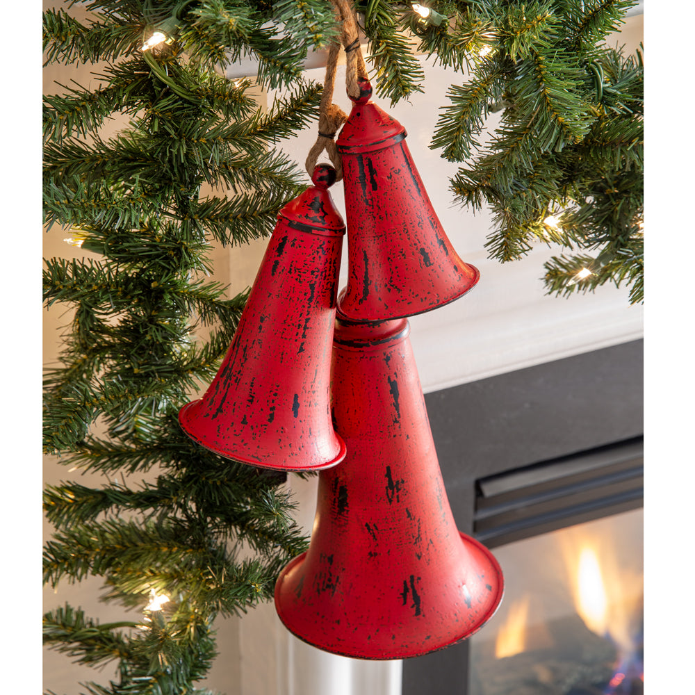 Oversized Red Metal Holiday Bells (S/3)