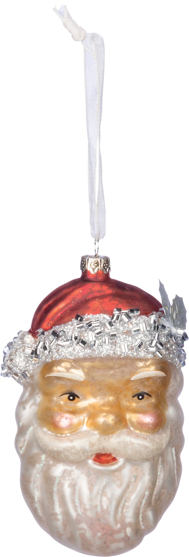 Vintage Styled Glass Face Santa Ornament