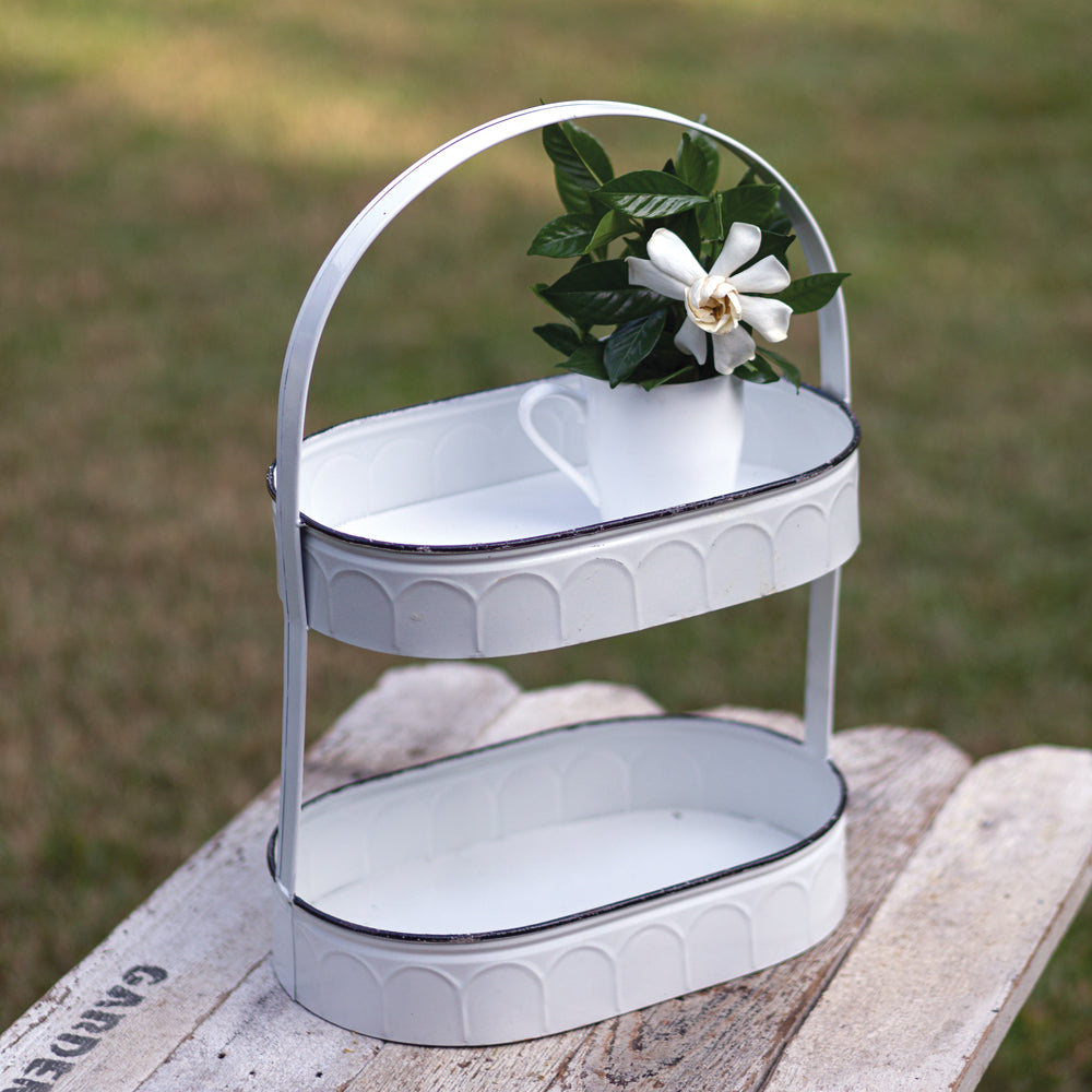 White Two Tiered Tray