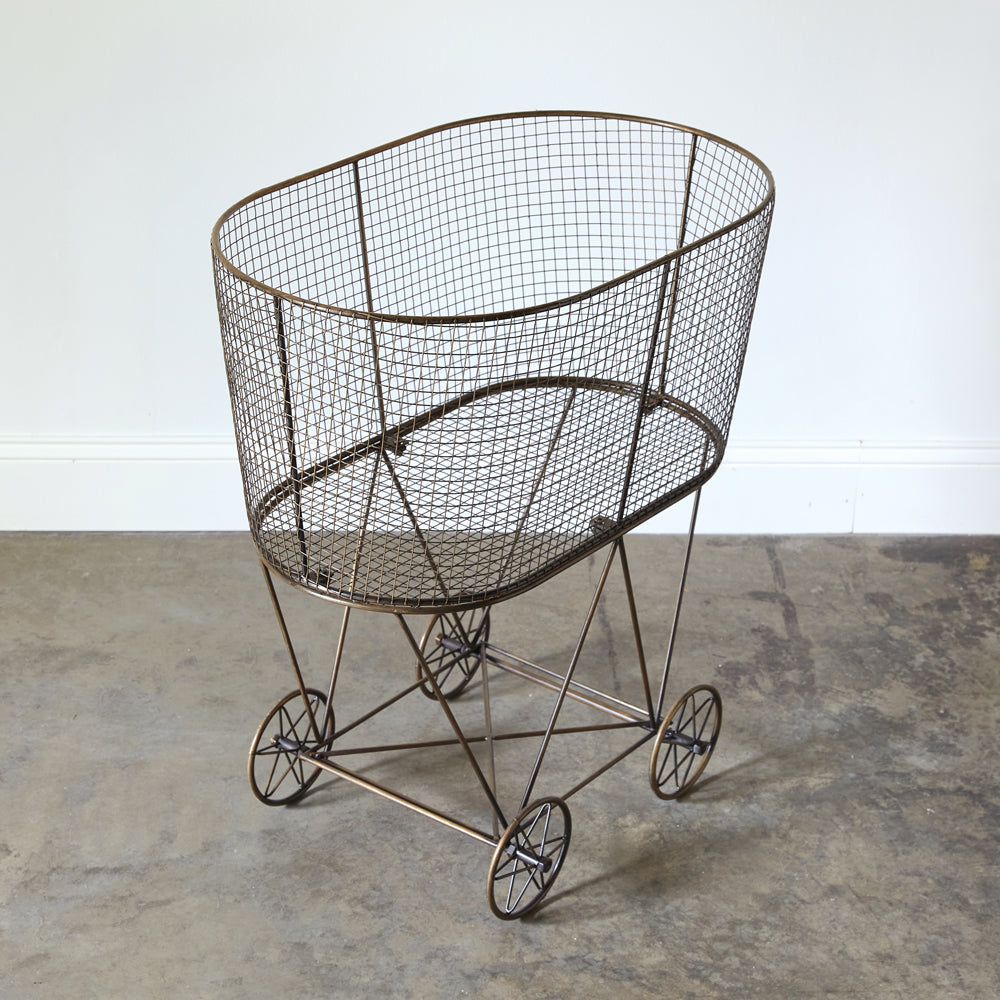 Vintage Rolling Laundry Basket w/ Wheels