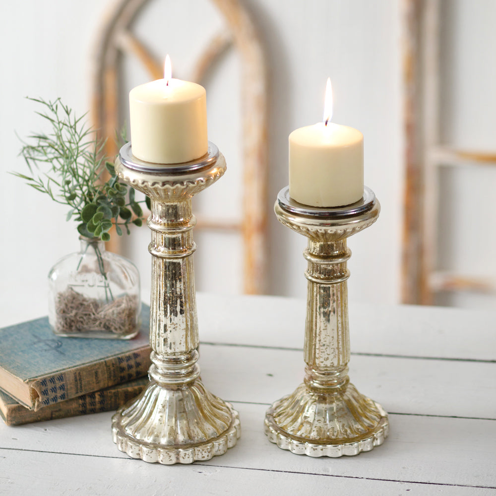Mercury Glass Pillar Candle Holders (S/2)