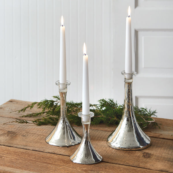 Silver Mercury Glass Taper Candle Holders (S/3)