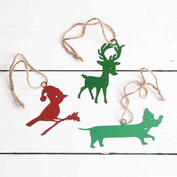 Set of Three Holiday Animal Ornaments