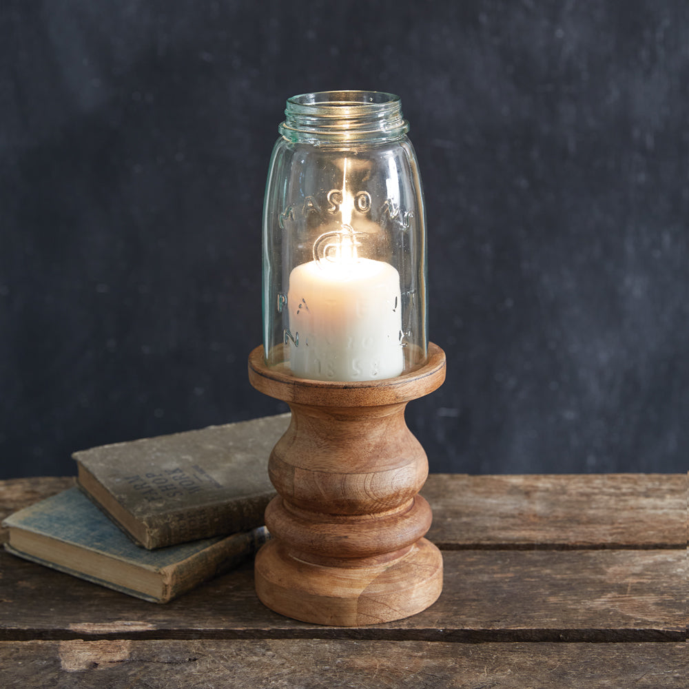 Wooden Candle Holder w/ Glass Chimney