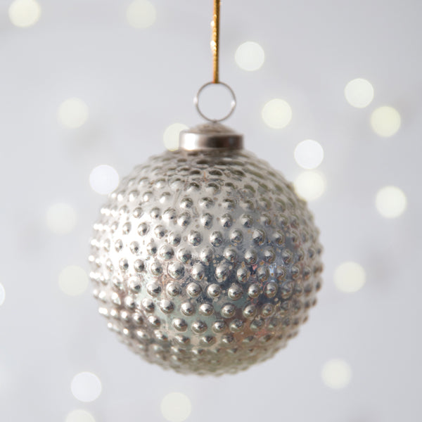 Hobnail Mercury Glass Ornament - Silver (S/4)