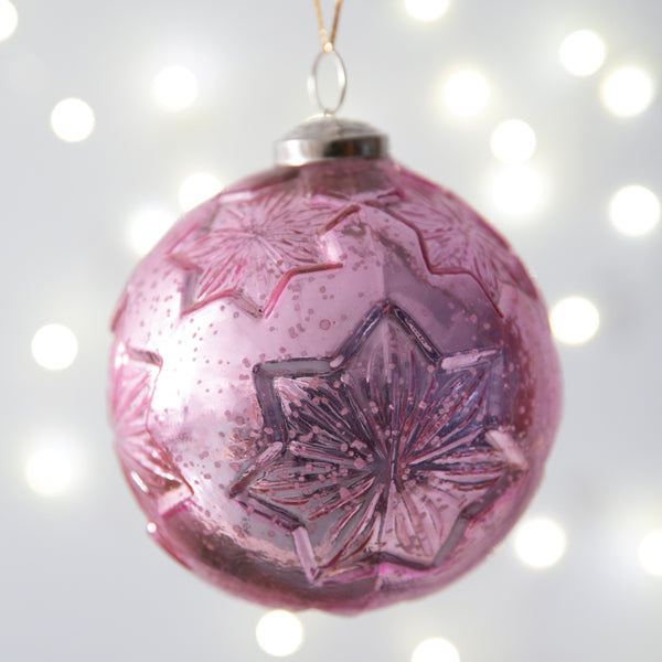 Snowflake Mercury Glass Ornament - Pink (S/4)