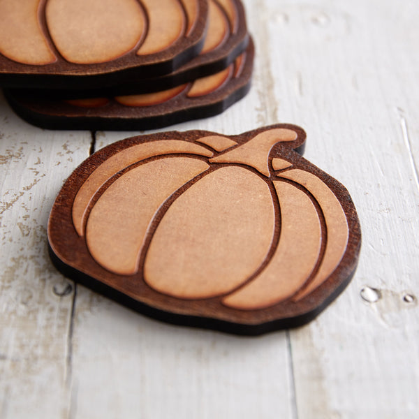 Wood Burned Pumpkin Coasters (S/4)