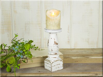 Shabby Distressed Pillar Candle Holder - Large