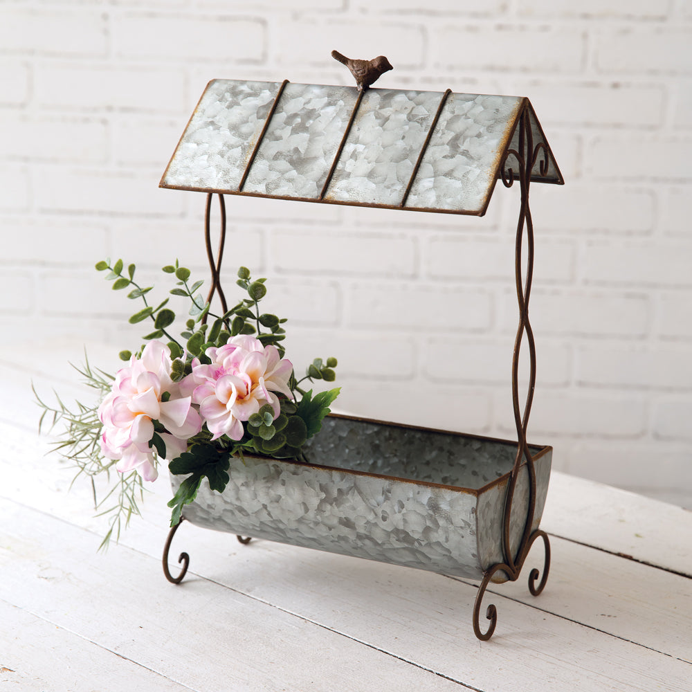 Rustic Covered Planter w/ Songbird