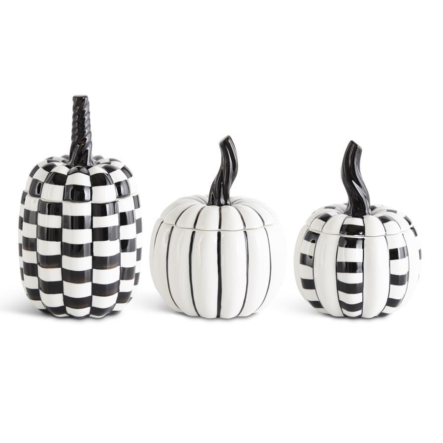 Black & White Lidded Pumpkin Containers (S/3)