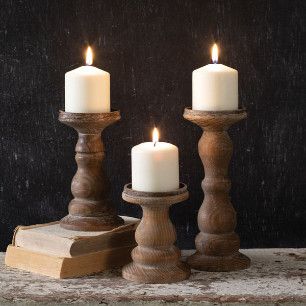 Wooden Pillar Candle Holders (S/3)