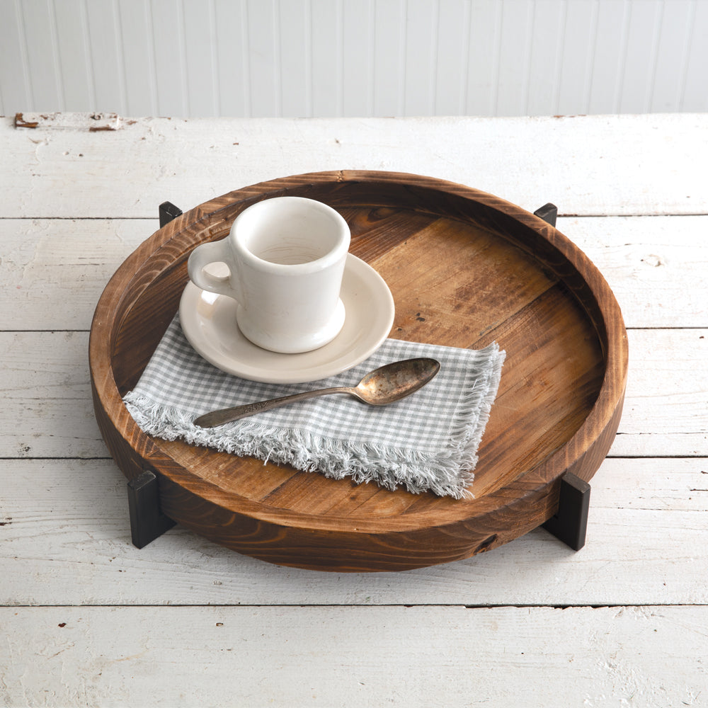 Industrial Wooden Tray W/ Metal Accents
