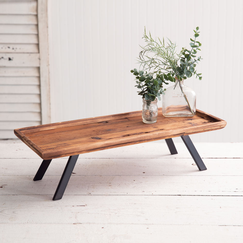 Industrial Raised Wooden Tray W/ Metal Accents