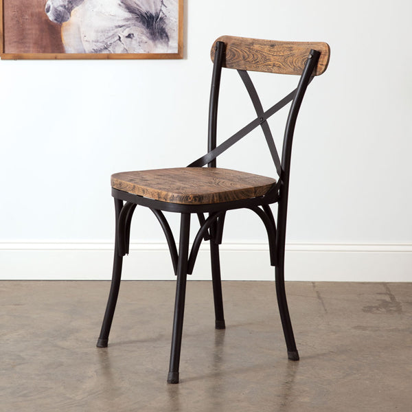 Black Metal Crossback Farm Chair with Dark Stain