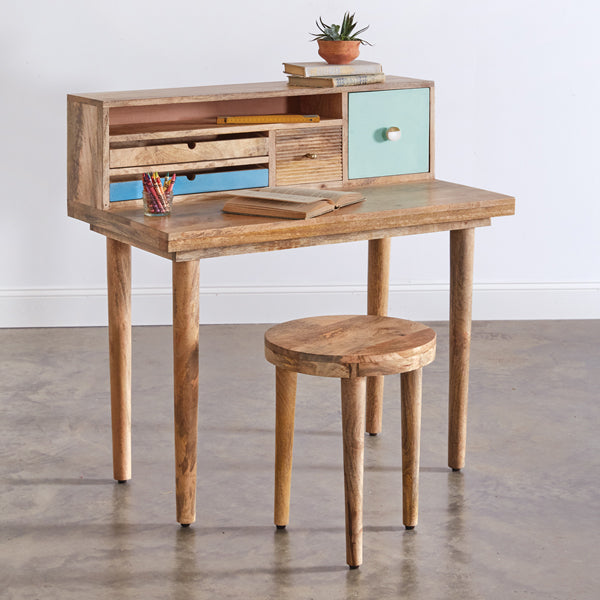 Reclaimed Wood Study Desk with Stool