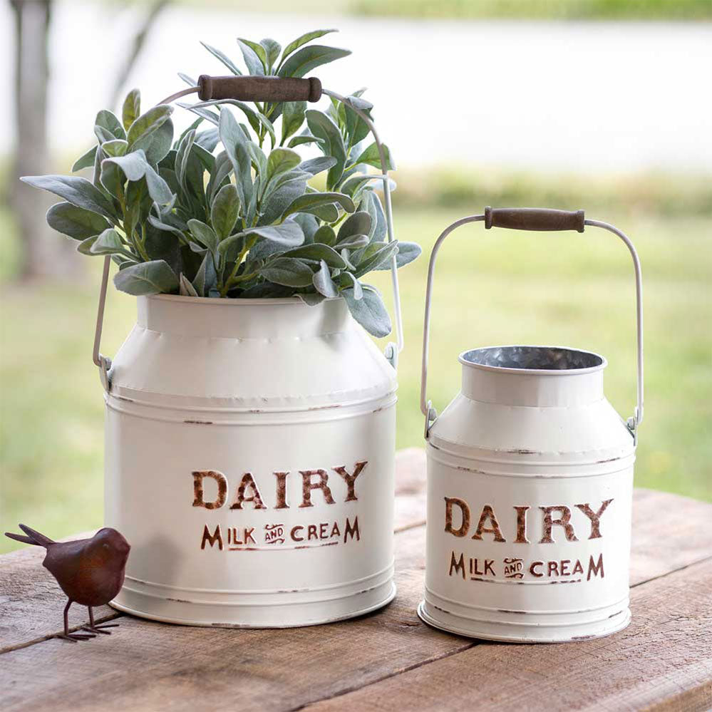 HUGE! Shabby Chic Dairy Buckets w/ Wooden Handle