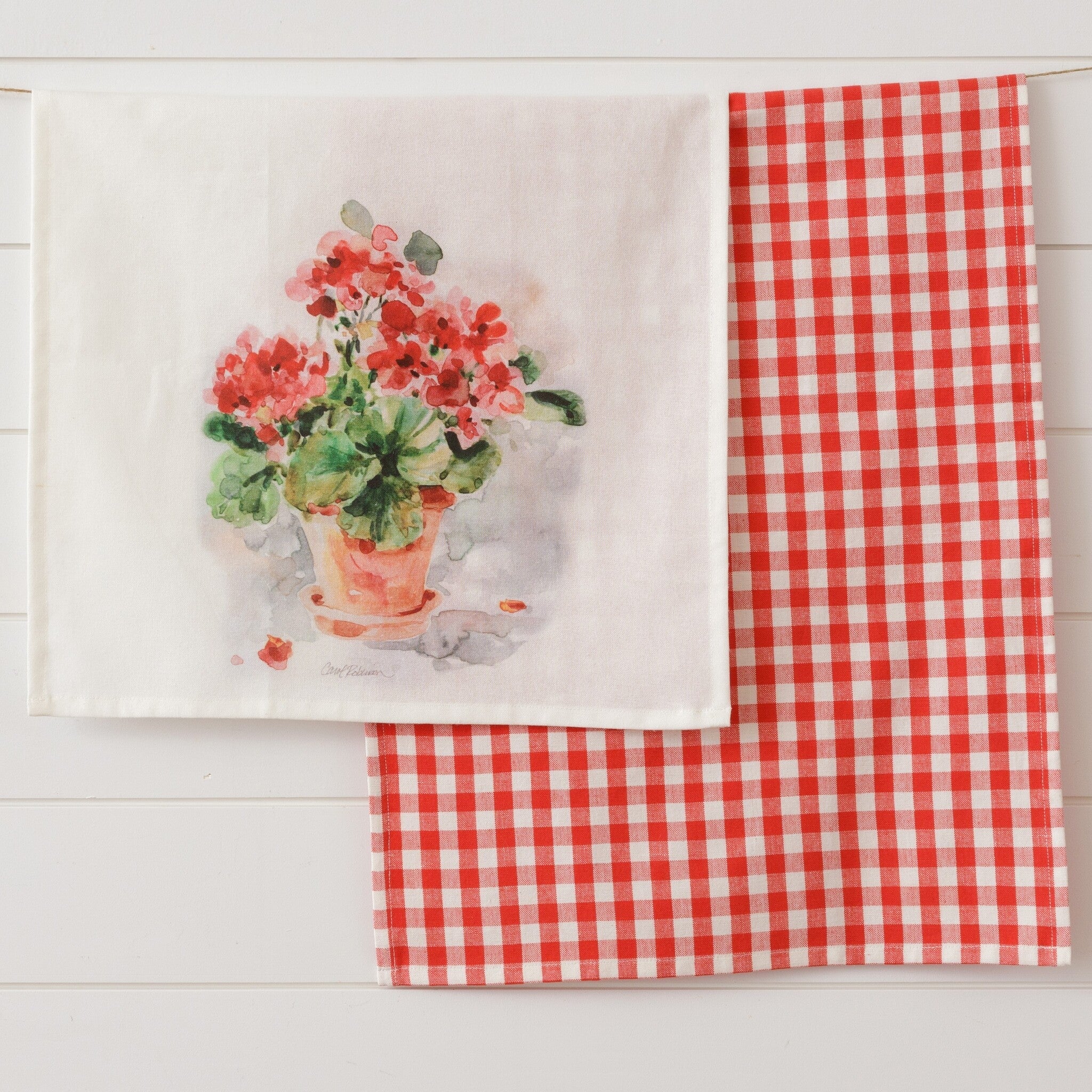 Watercolor Geranium Kitchen Towels (S/2)