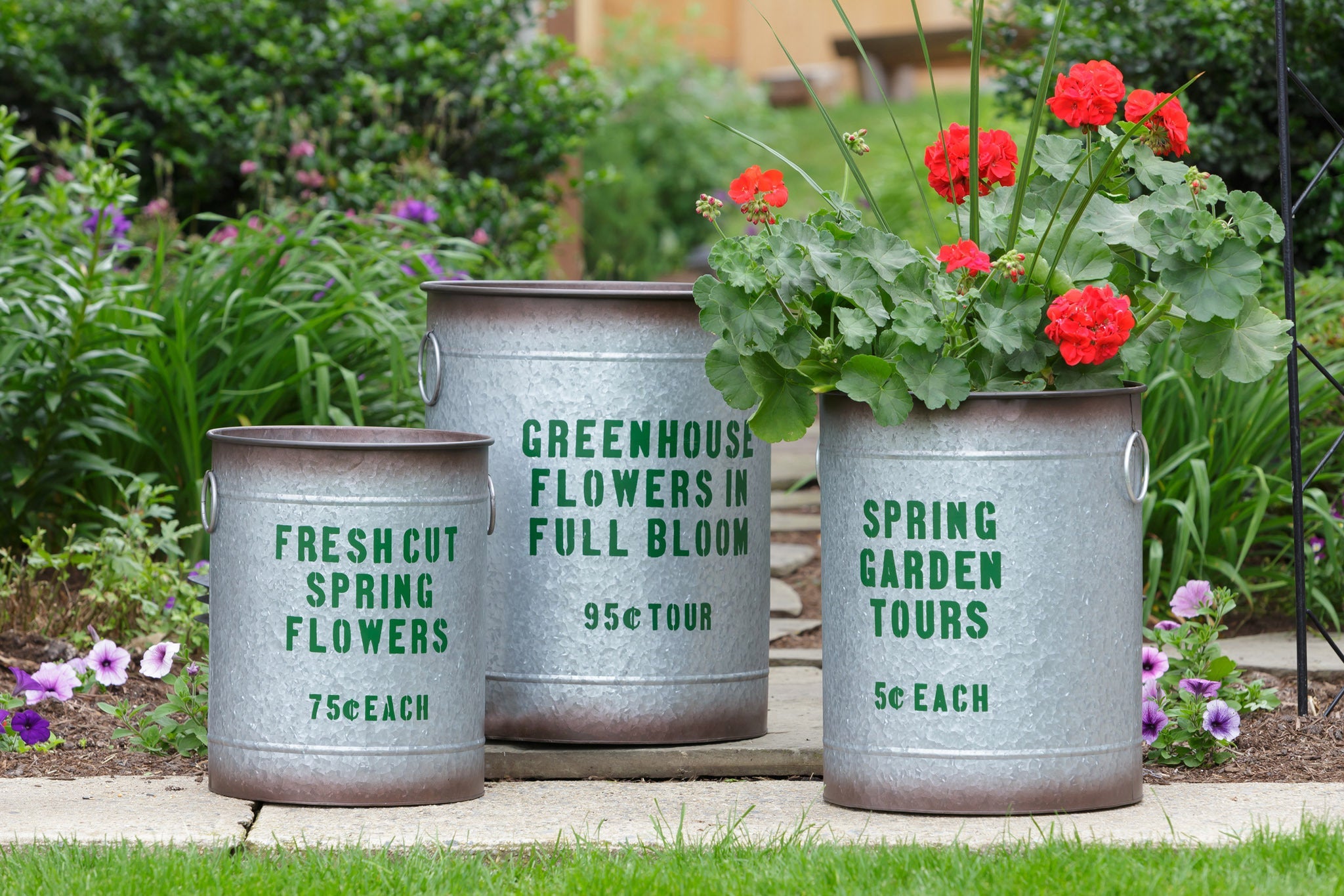 HUGE! Greenhouse Advertising Flower Buckets (S/3)
