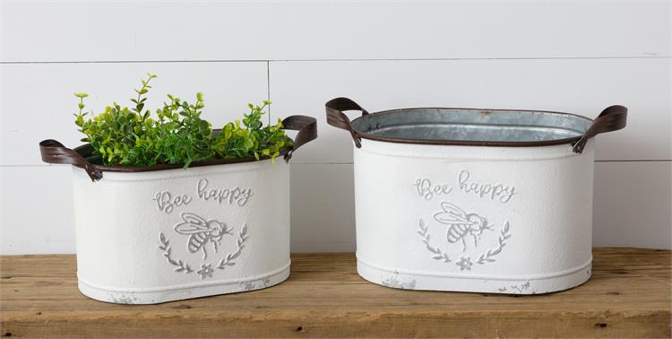Wildflowers & Bee Embossed Galvanized Containers