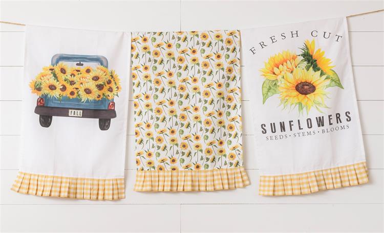 Sunflower Tea Towels w/ Ruffles (S/3)