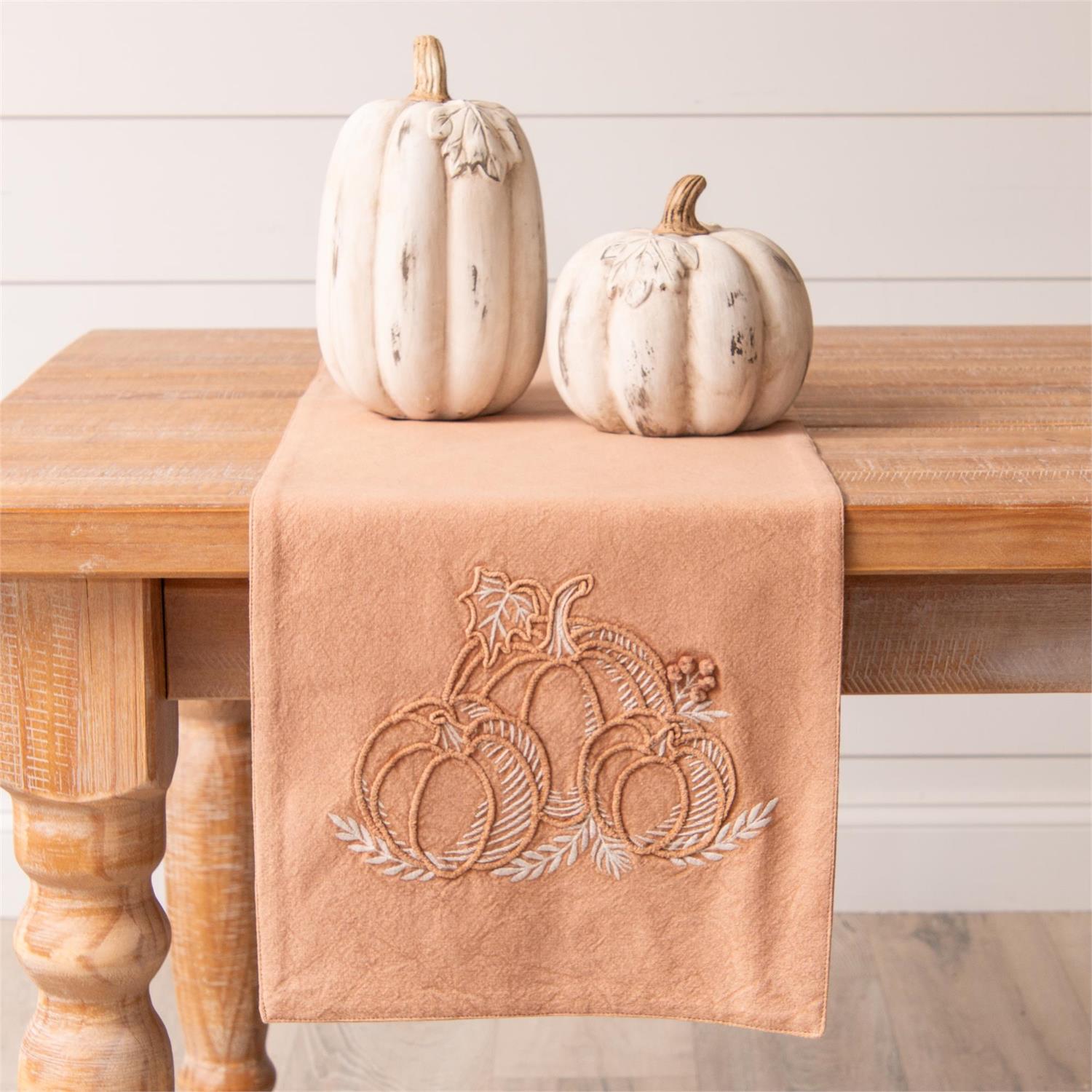 Stonewash With Pumpkin Embroidery Table Runner