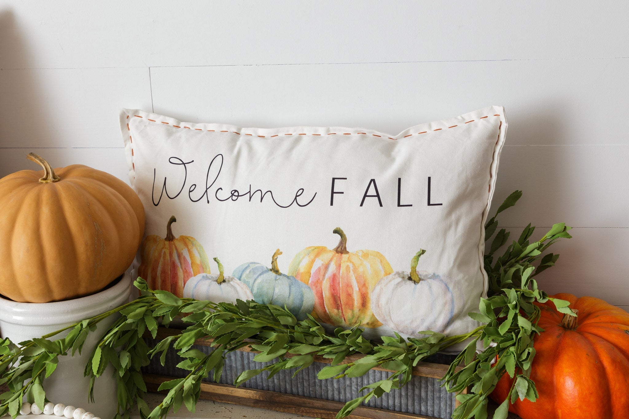 Welcome Fall Watercolor Pumpkins Pillow