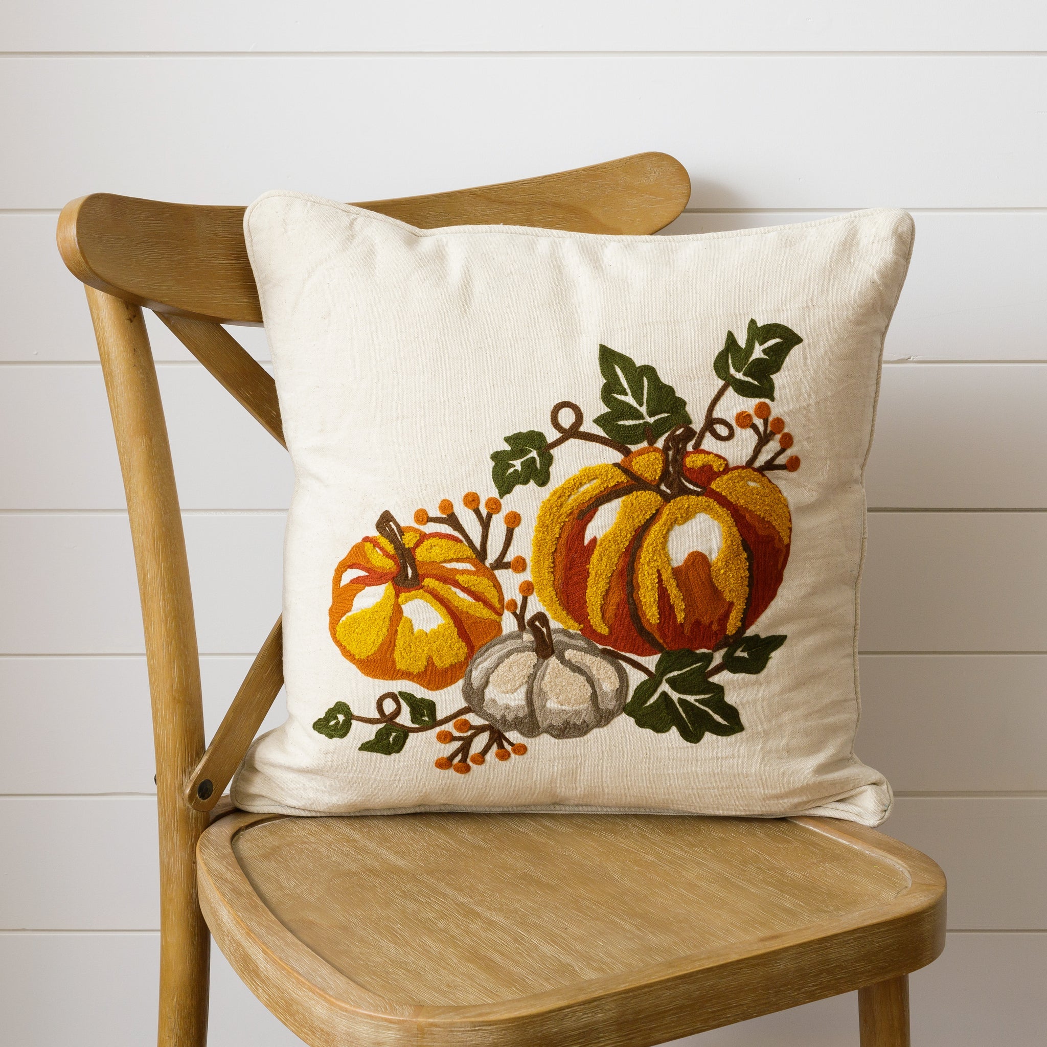 Embroidered Pumpkin Pillow - Vintage Pumpkin