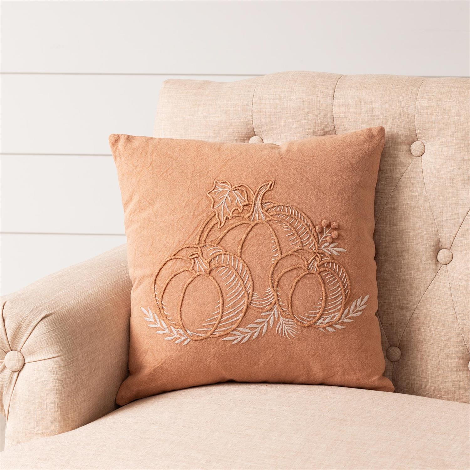 Stonewash With Pumpkin Embroidery Pillow