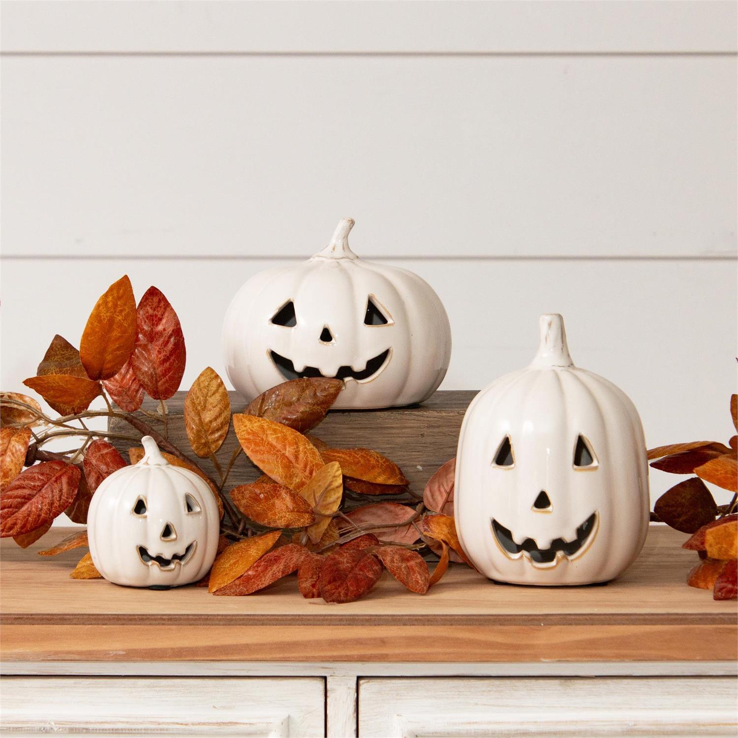 Glazed Ceramic Jack O' Lanterns (S/3)