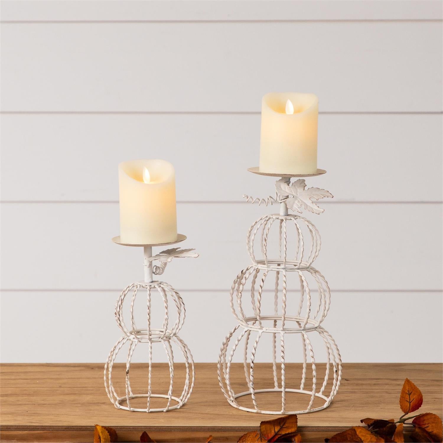 White Wire Pumpkin Candle Holders (S/2)