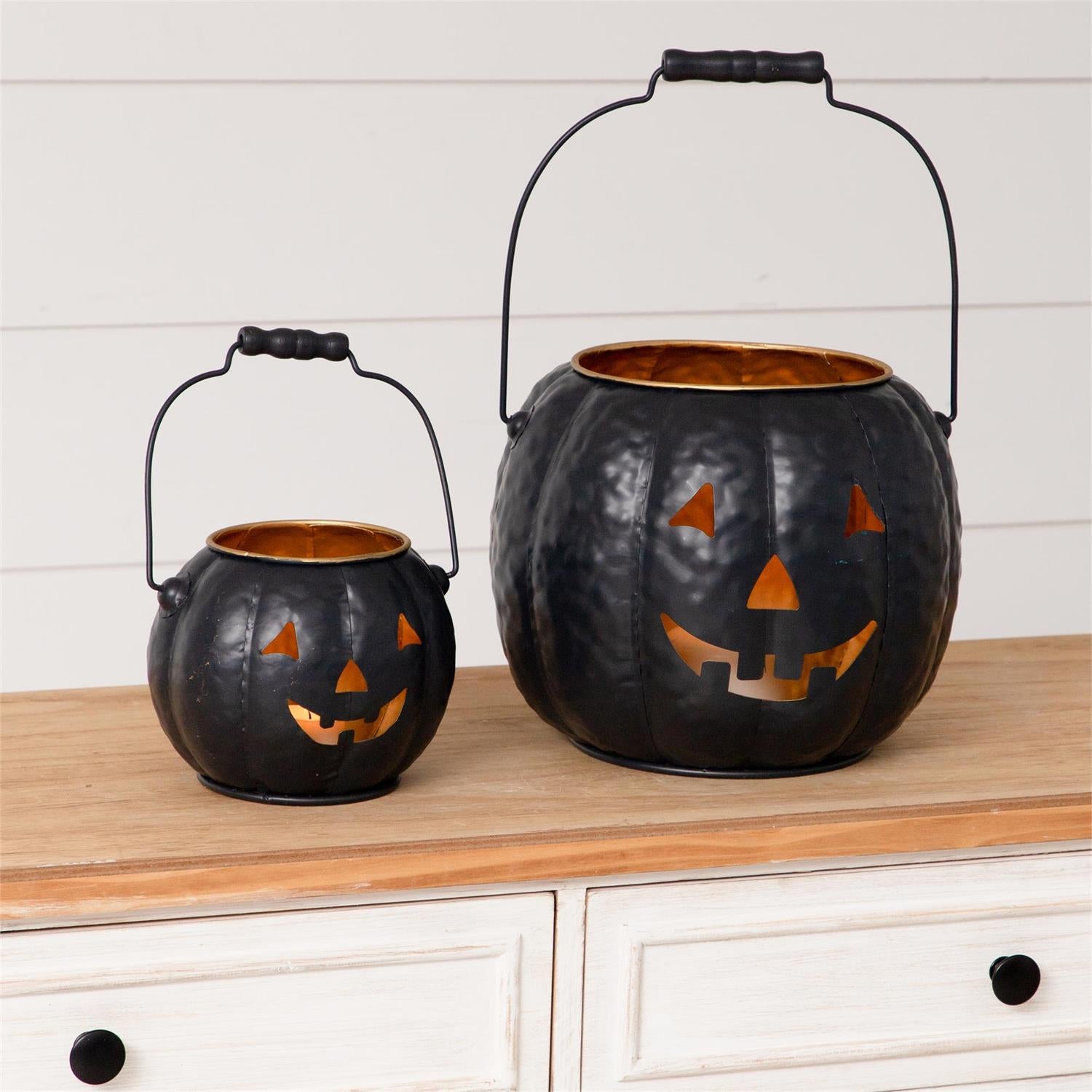 Black Metal Jack O' Lantern Buckets (S/2)