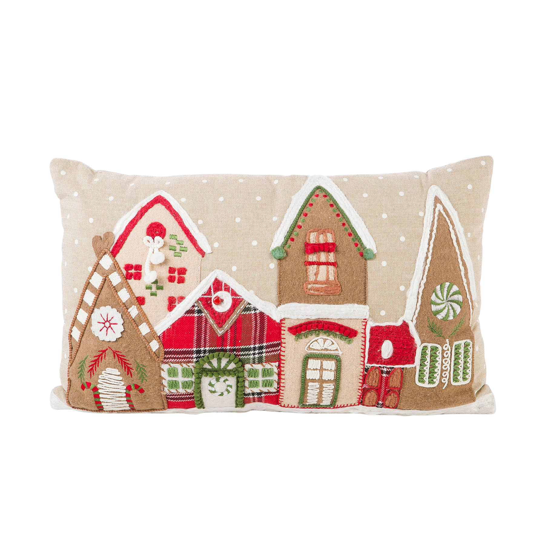 Vintage Inspired Embroidered Village Accent Pillow