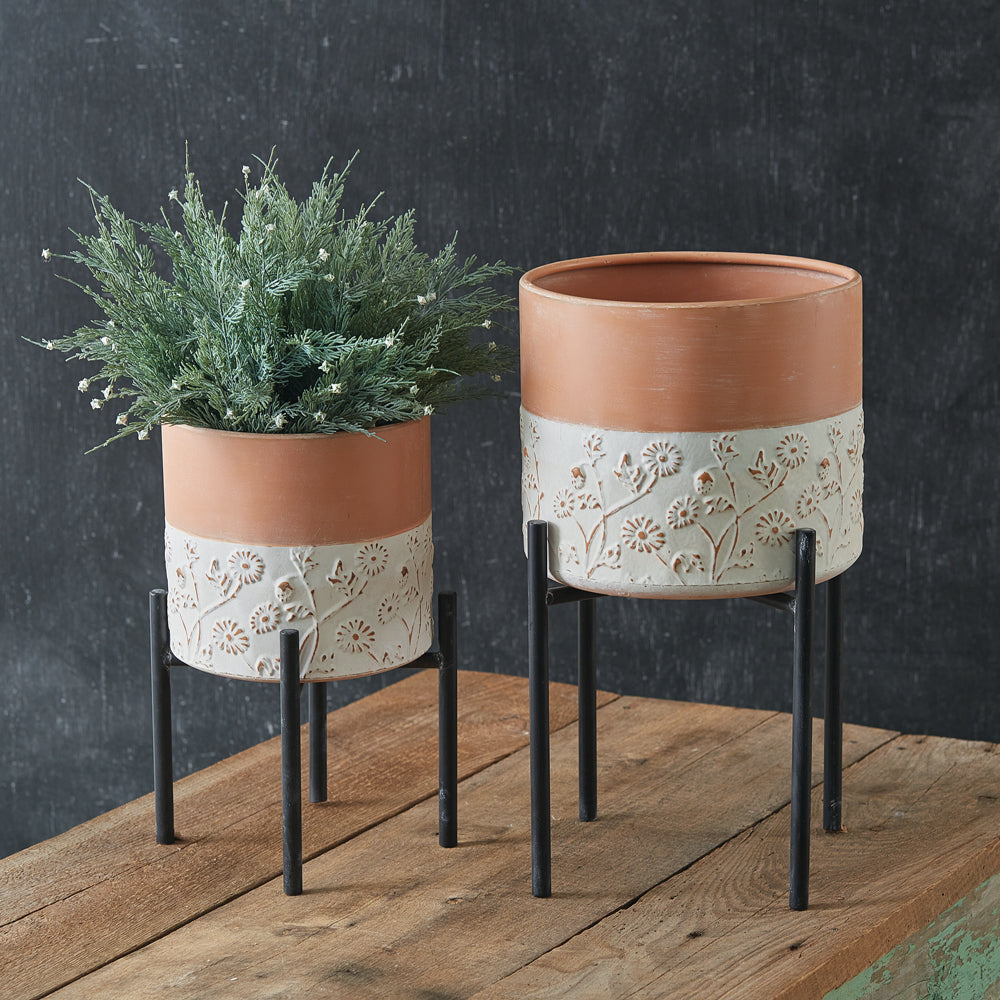 Floral Embossed Planters (S/2)