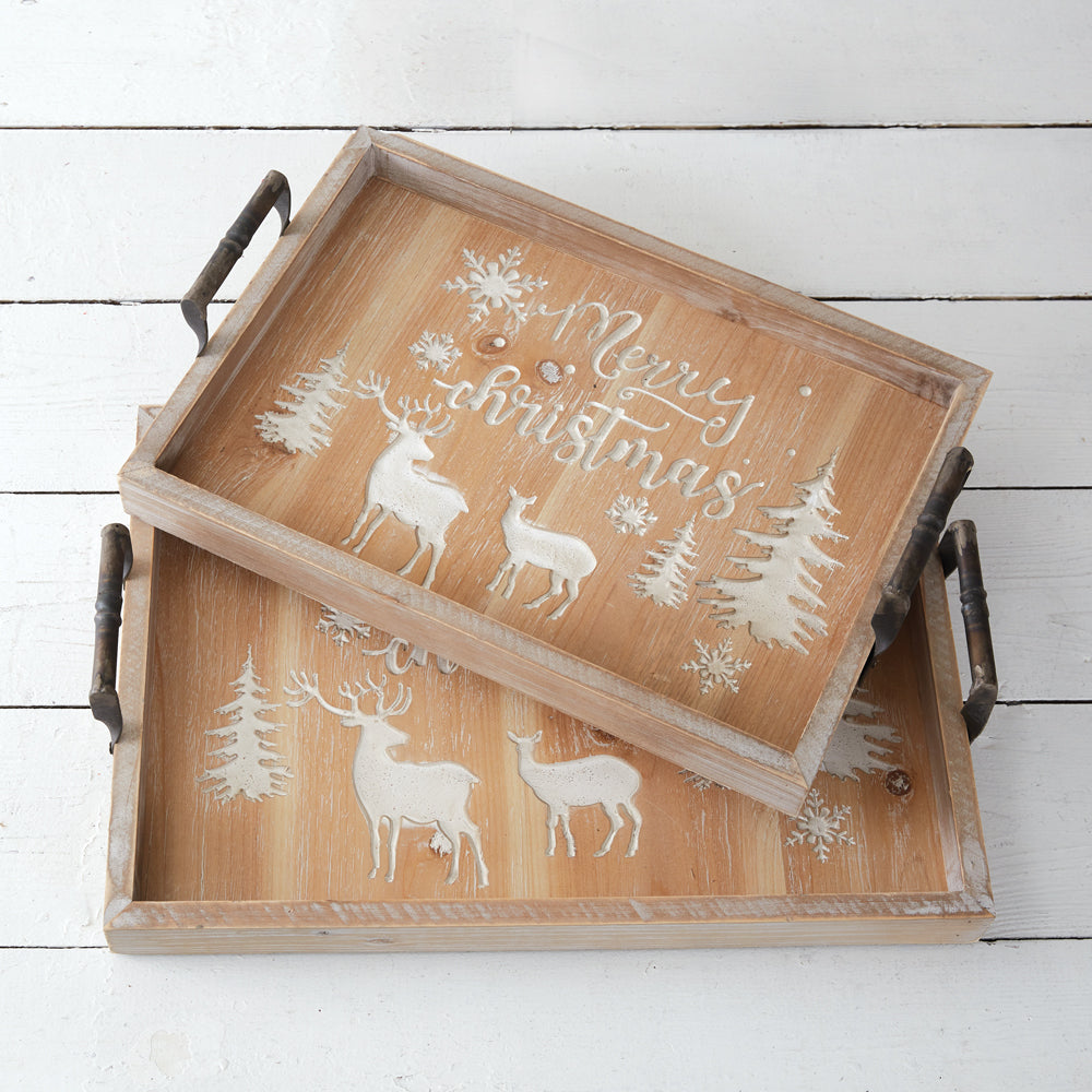 Wooden Christmas Trays (S/2)