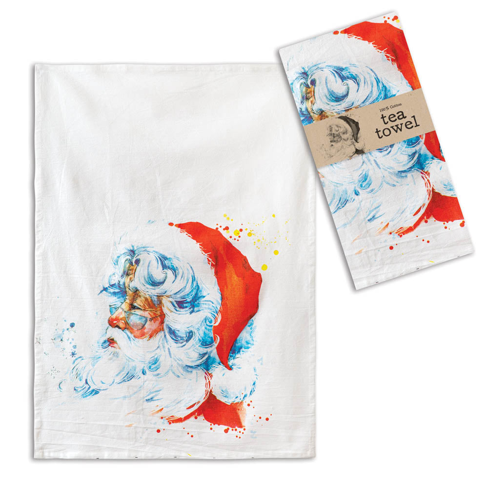 Watercolor Santa Tea Towel