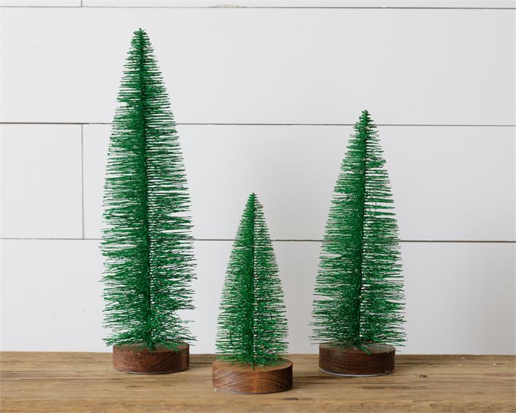 Tall Glittered Bottle Brush Trees (S/3) - Green