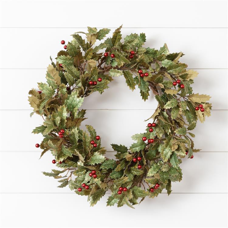 22" Vintage Holly and Berries Wreath