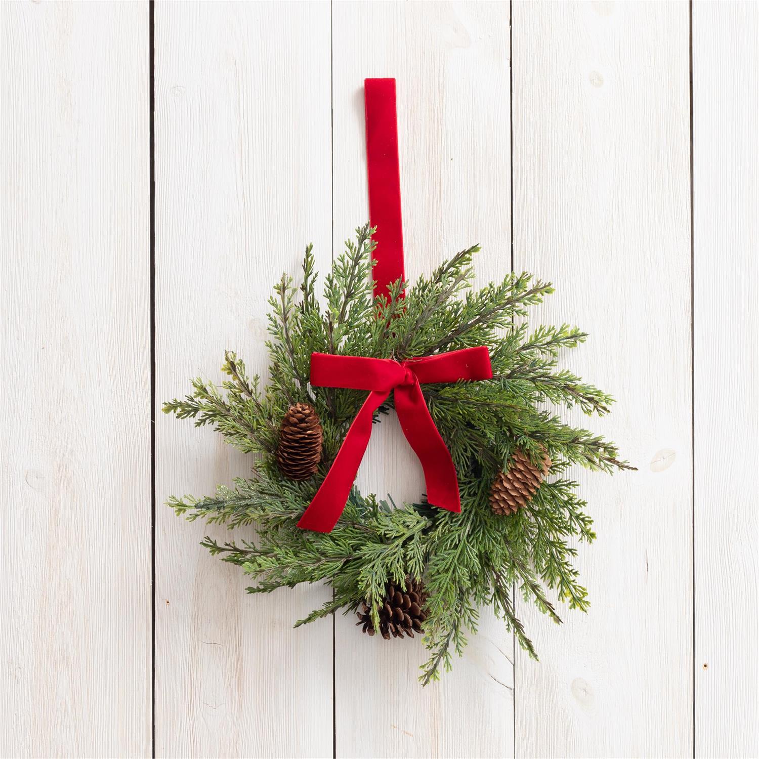 Velvet Red Bow Mini Wreath