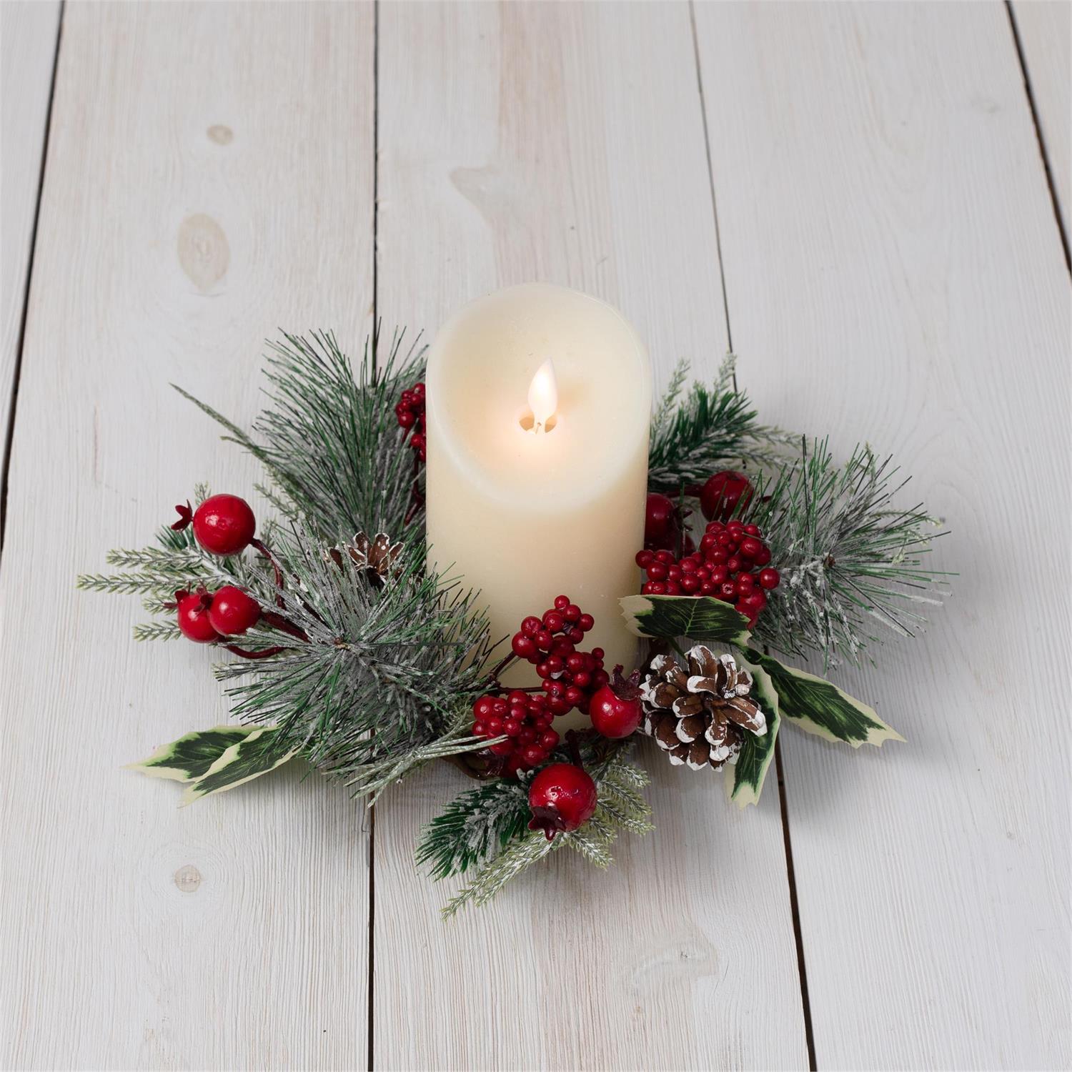 Holly, Berries, and Pinecones Candle Ring