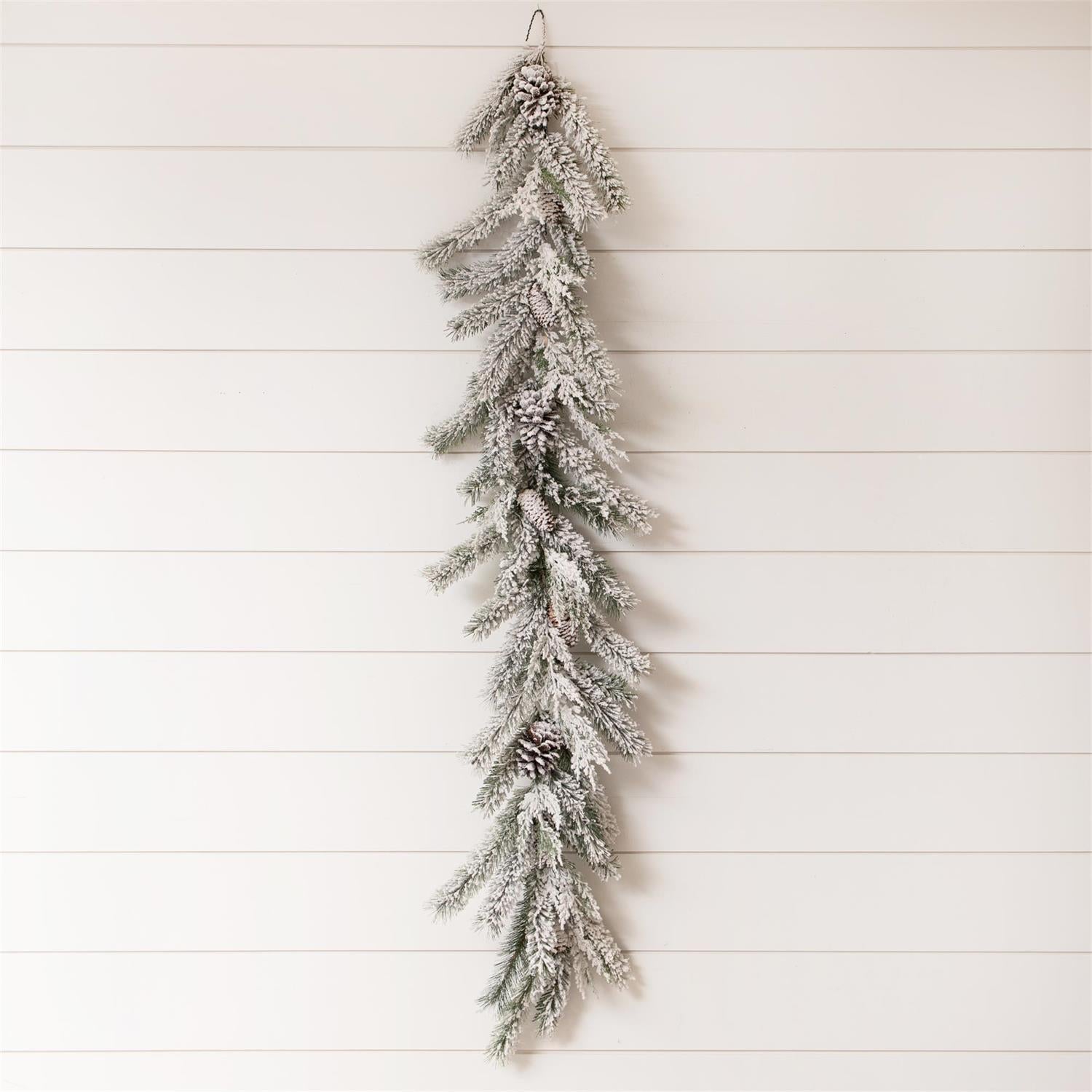 White Flocked With Pinecones Garland