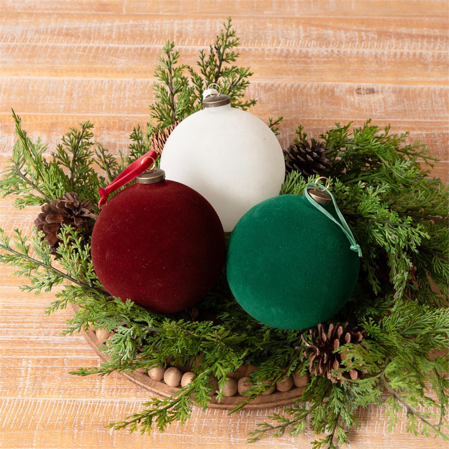 Large Flocked Ornament Balls (S/3)