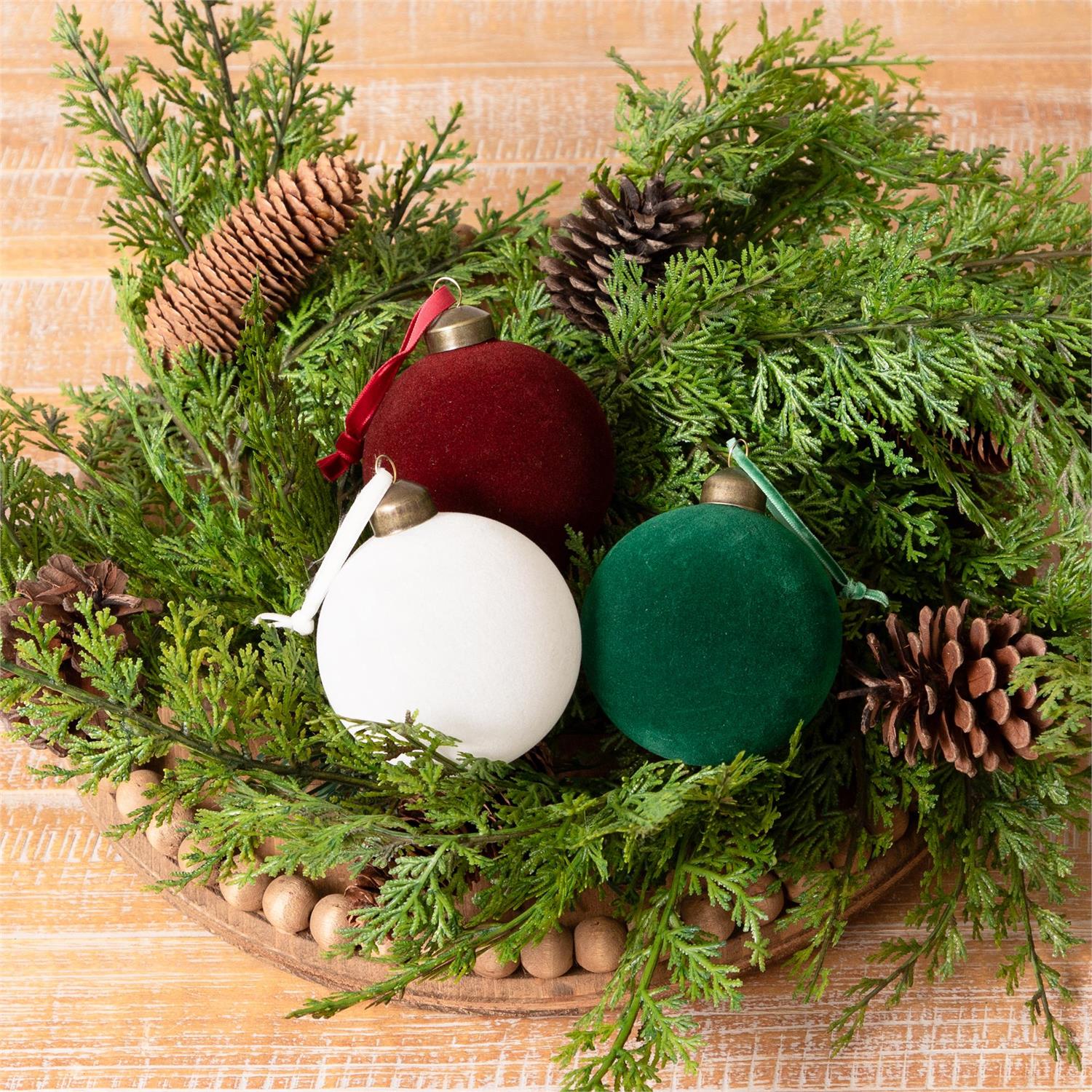 Small Flocked Ornament Balls (S/3)